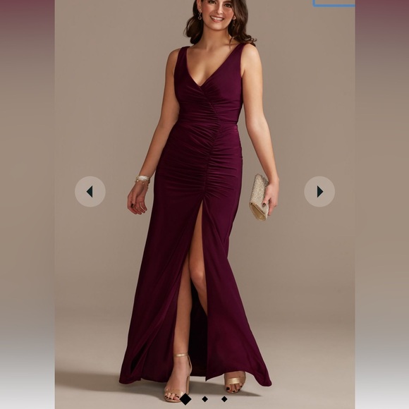 David's Bridal Dresses & Skirts - DB studio ruched jersey v-neck tank sheath dress in WINE